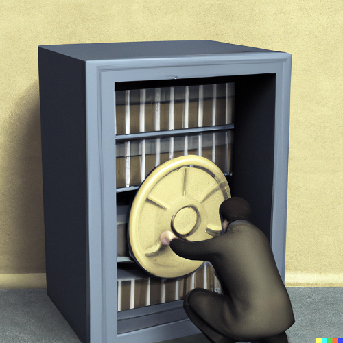 DALL·E 2024-02-13 19.48.44 - A scholarly journal editor putting a journal into a safe in photorealistic style.