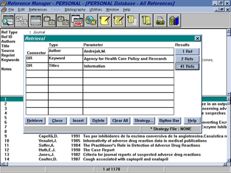 Reference Manager. Pantalla de búsqueda