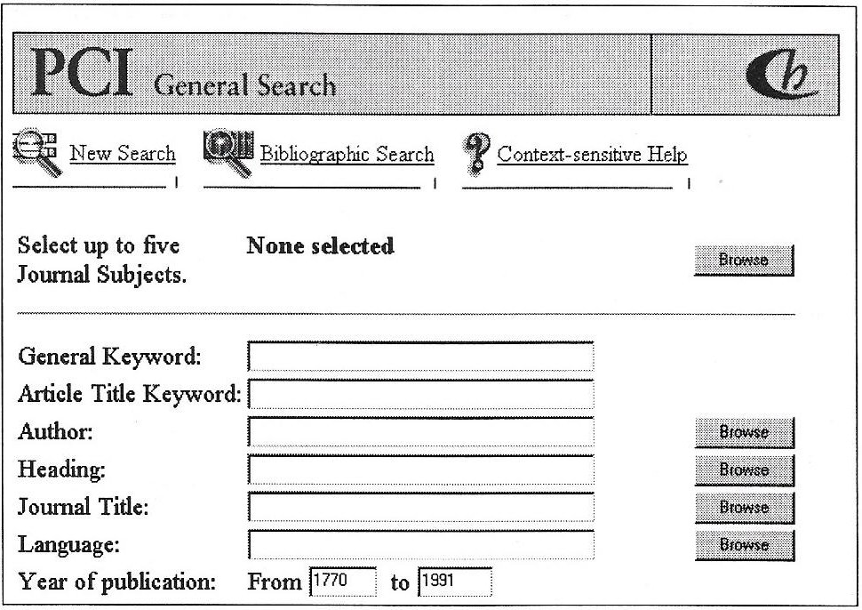 Formulario de búsqueda de Periodicals Contents Index (PCI)